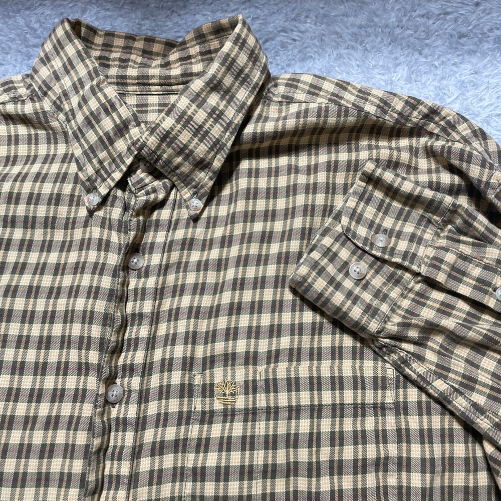 Timberland Weathergear Mens Large Brown Plaid Button DownShirt L Long Slv